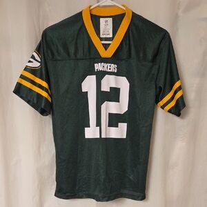 Green Packers #12 Kids Football Jersey with Yellow Trim